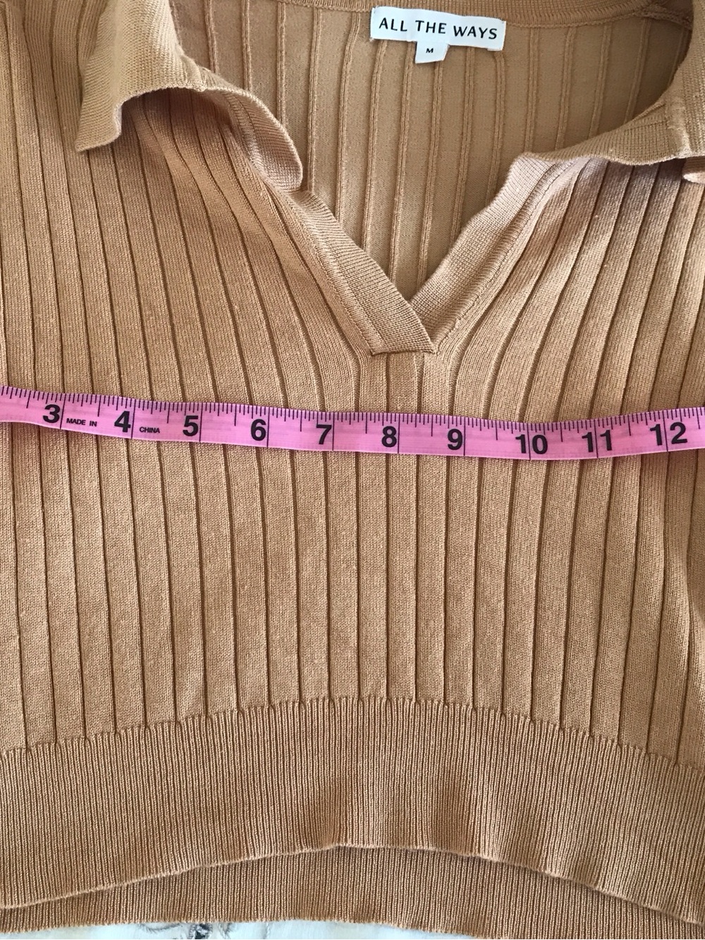 Cropped Ribbed Polo Sweater - Camel - Picture 2 of 5
